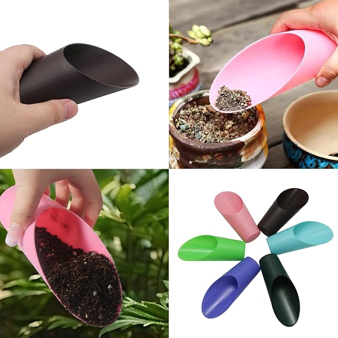 6 PCS Bonsai Soil Scoops, Plastic Garden Shovels, Succulent Bucket Shovel, Colorful Small Gardening Tools, mini Potting Scoopers for Indoor Plants Flower Succulent