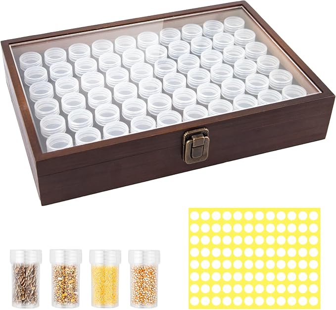 Wooden Seed Storage Organizer, 60 Slots Pine Wood Box with 96 Labels & Foam Inserts, Professional Saver Kit for Gardeners – Container for Flower/Vegetable Seeds