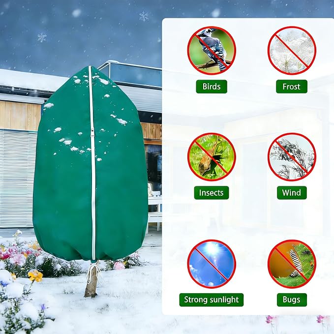 Plant Covers Freeze Protection-70"W x 70"H Large Frost Blankets for Outdoor Plants, 2.4oz/yd² Heavy-Duty Christmas Tree Covers with Zipper & Drawstring – Reusable Winter Plant Freeze Cloth