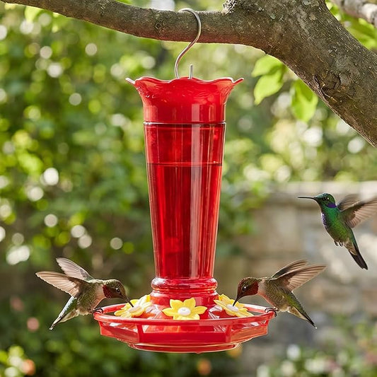 Gbekery Glass Hummingbird Feeders for Outdoors Hanging Ant and Bee Proof Red 10 OZ Bird Feeders for Outside Hanging 6 Feeding Stations Bird Nectar Feeder for Garden Yard Décor Gifts for Mom
