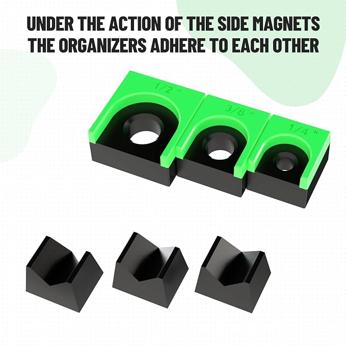 Ratchet Organizer Kit - 3 Pack Set, with Strong Magnets, Ratchet Organizer for Tool Box Drawer, Keep Tools Organized, for Garage, Workshop (Green/Black)