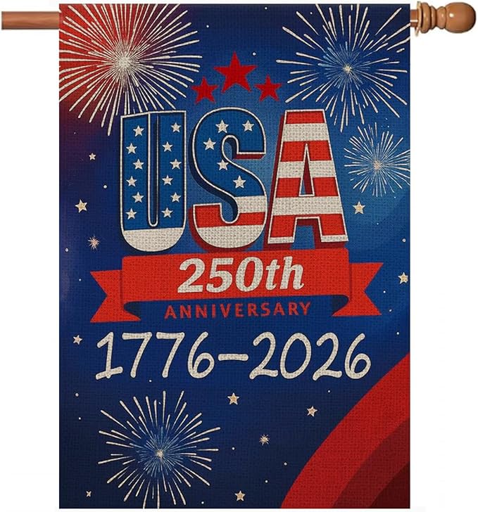 250 Anniversary Usa Garden Flags for Outside, 250 Anniversary USA Flag with Fireworks Design, 1776-2026 Patriotic 4th of July Decorations Yard Sign Double-Sided Waterproof House Flag 28x40 Inch 250 Year American Flag