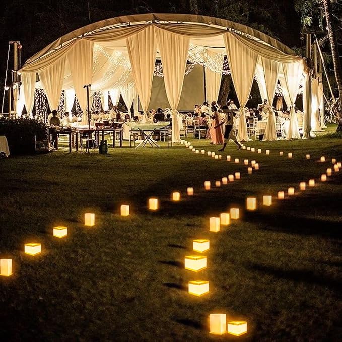 20Pack Paper Floating Water Lanterns,Gold+White Square Memorial Candle Lantern,Table Lanterns Decorative Outdoor for Weeding,Lawn,Pool,Wishing (20Pack Paper Lanterns with Candles)