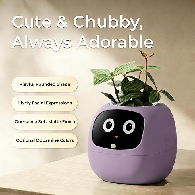 Smart Pet Planter, Smart Plant Pot, With Artificial Intelligence, Time Weather Display, And Multiple Expressions Animation,Lovely Plant Companion, For Desktop Decoration, Gifts,Plant-Free (Violet)