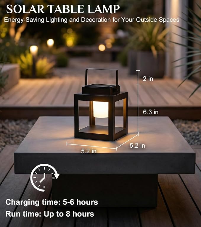Solar Lanterns Outdoor Waterproof, Portable Outdoor Table Lamp with Handle, 3-Way Dimmable Soft Warm LED Light, Dual USB/Solar Charging Hanging Lantern for Patio BBQs, Camping, Emergency Use