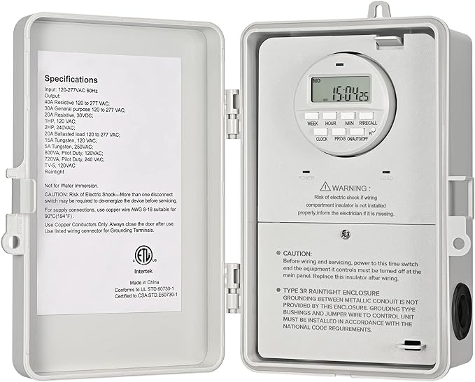 DEWENWILS Pool Pump Timer, Digital Timer Box, 2HP 40A 120-277 VAC, 7-Day 20 ON/Off Programmable Timer Switch for Water Heater, Pool Pump, SPA, Motor, ETL Listed