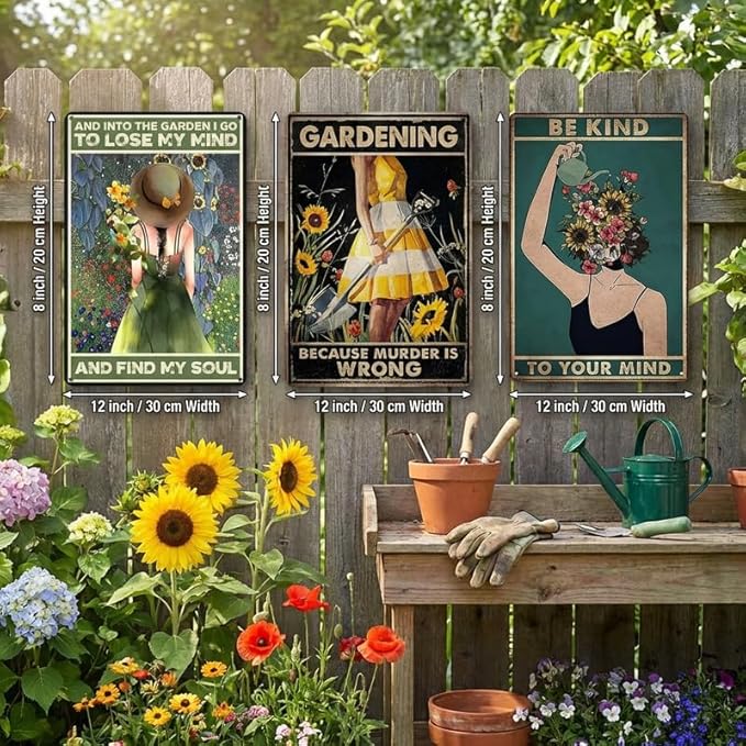 Gardening Gifts for Women, Set of 3 Funny Metal Garden Signs, Outdoor Garden Decor for Outside Yard Patio, Gifts for Gardeners Woman, Vintage Art Accessories, 8x12 Inch (3-Pack Complete Set)
