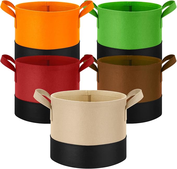 7 Gallon Fabric Grow Bags 5-Pack, 350G Heavy Duty NonWoven Fabric Pots with Handles, Breathable Grow Planter for Vegetables Flowers Indoor Outdoor Gardening