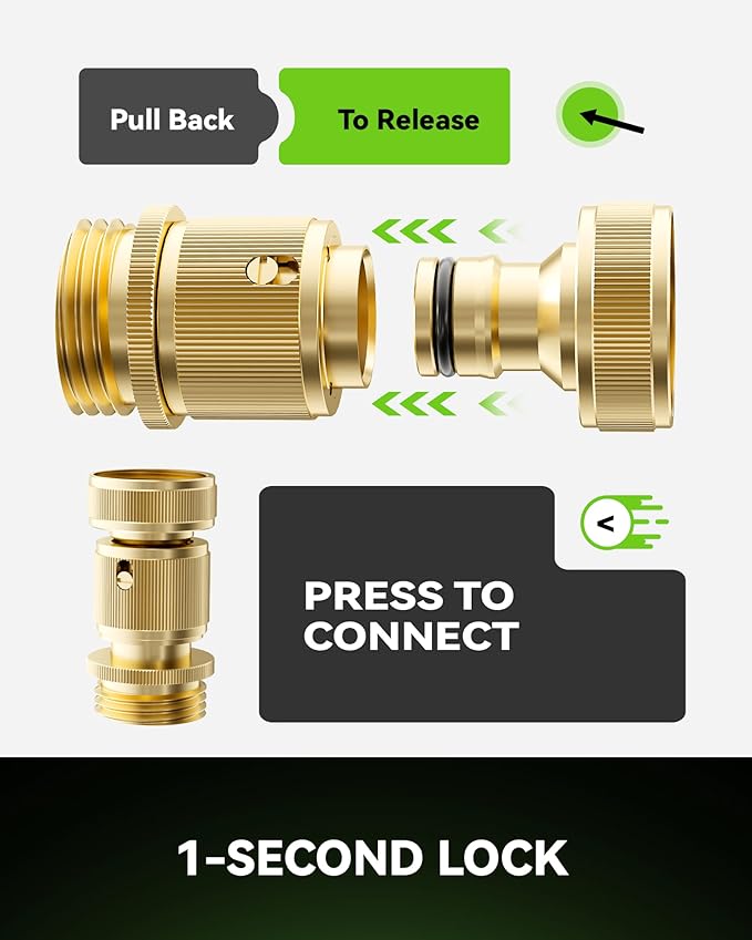 RainPoint Garden Hose Quick Connectors, Heavy Duty Solid Brass 3/4 Inch GHT, Universal Leak-Proof Fittings for Easy Water Hose Connection (6 Sets)