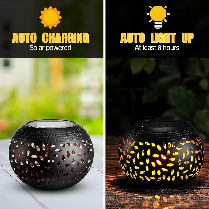 Solar Table Lanterns Outdoor Waterproof LED Lamp Black- 2 Pack, Solar Powered Decorative Lantern for Indoor Desk Bedroom Patio Garden Pathway Yard