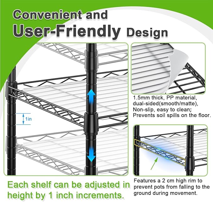 5-Tier Greenhouse with Caster Wheel, Each Shelf Height Adjustable Metal Plant Shelf with PVC Cover for Seed Starting Trays, Seedling Pots, Plant Pots, 13x29x73inch