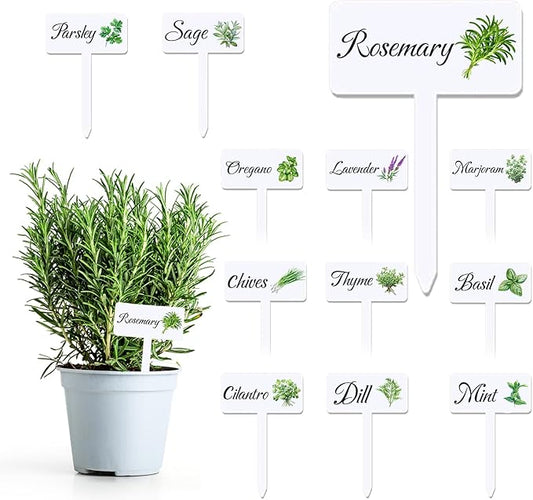 12Pcs Herb Garden Signs - 12 Styles Plant Labels for Outdoor Acrylic Markers - Waterproof Reusable Stakes Tags With Names for Vegetables Indoor Outdoor Decoration