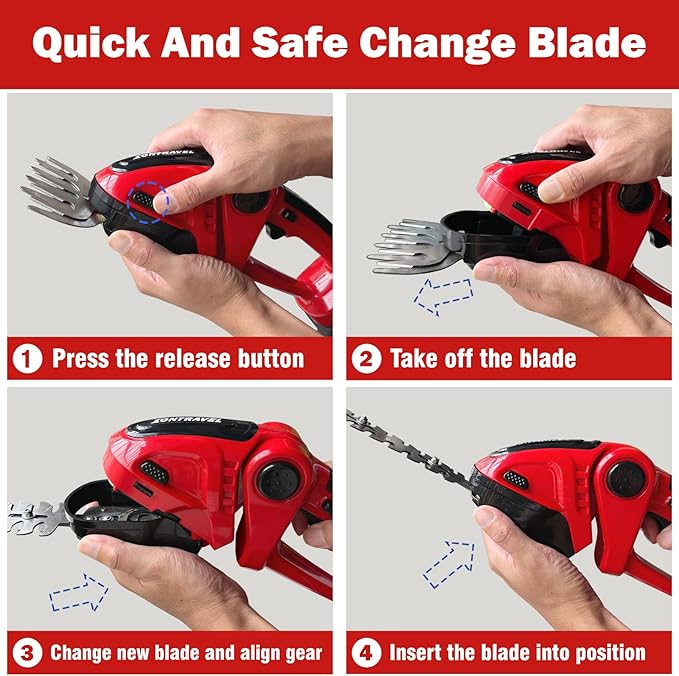 Cordless Hedge Trimmer-24V Electric Shrub Trimmer Grass Shears Handheld Grass Cutter, Hedge Shear with 2 PCS Rechargeable Battery, Charger and Toolbox to for Garden, Lawn, Red
