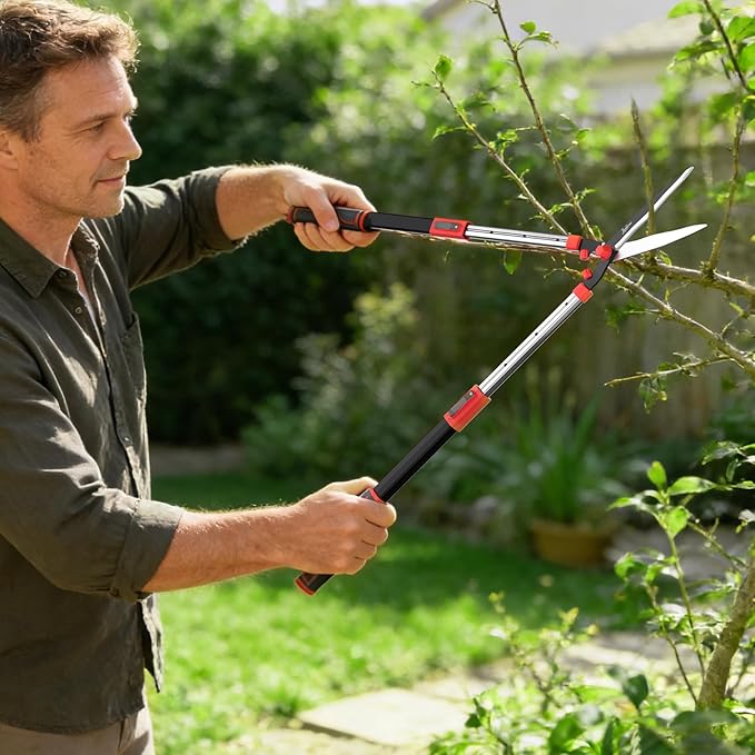 Telescopic Hedge Shears SK5 Carbon Steel Blades, Anti-Rust Coating, Lightweight Garden Clippers for Trimming Hedges, Shrubs & Bushes,Ergonomic Non-Slip Handles