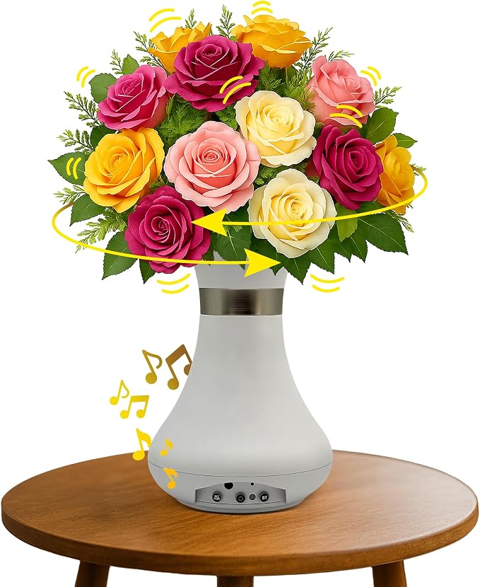 Interactive Robotic Pure Ivory Vase for Flower Bouquets | Bluetooth Capable, Touch Sensitive Floral Holder | Record a Message for Mother's Day, Birthdays, Anniversaries | 6x9 Inches