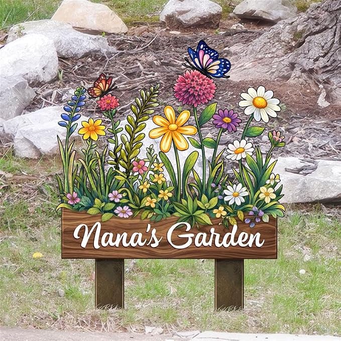 Personalized Metal Yard Sign for Mother's Day, Butterfly & Flower Garden Stake, Gift for Garden Lovers, Garden Decor, Christmas Decoration