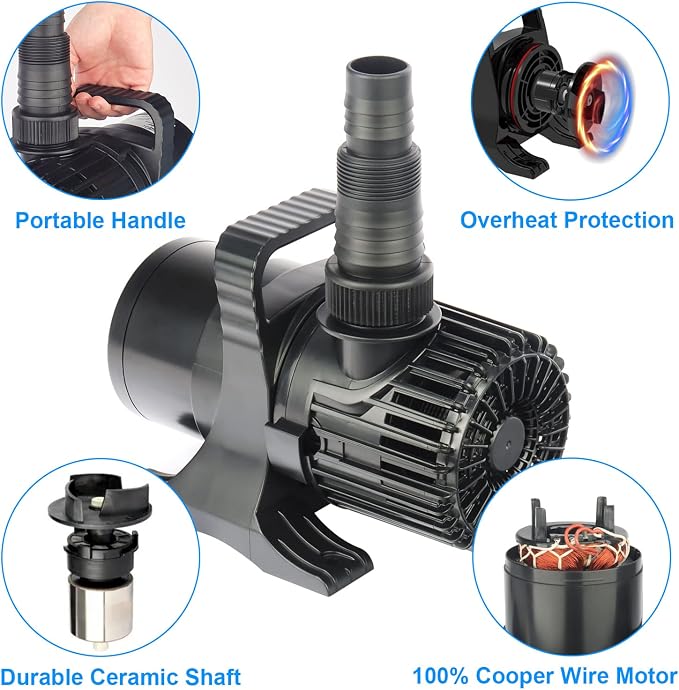 OYO WATER Outdoor Large 5600gph-305W 32.8FT Pond Water-fall & Kio Fish Fountain-s &Garden Pump Submersible IPX8: Long 32.8FT Cord Smart-er & Quieter Duck & Yard &Patio Ponds Pumps, 1 Barrier Pump Bag