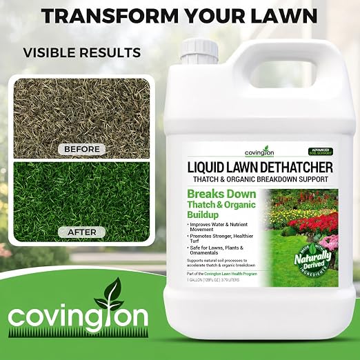 Covington Liquid Lawn Dethatcher (1 Gal) – Liquid Aerator Concentrate & Humic Thatch Remover, Soil Softener & Grass Thatch Buster for Lawns & Gardens – Kids & Pet Safe, Made in USA