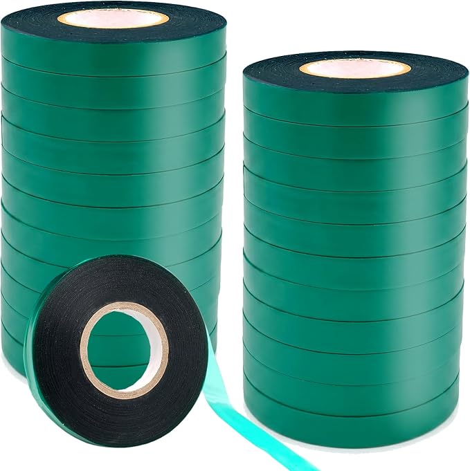 24 Rolls 150 Feet Stretch Tie Tape 0.5 Inch Garden Tie Tape Thick Plant Ribbon Garden Green Vinyl Stake for Indoor Outdoor Patio Plant Use