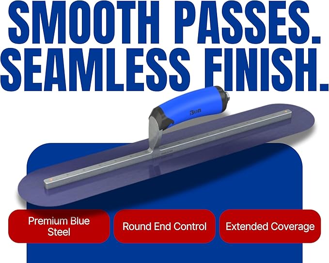 Bon 67-155 Steel City Finish Trowel - Round - Blue Steel - 20 X 4 - Comfort Grip