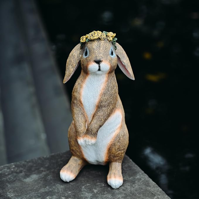 Bunny Garden Statue,Funny Rabbit Figurines Resin Animals Outdoor Statue Bunny Figurines for Yard Porch Patio, Easter Lawn Decorations Gifts for Grandma Mom Dad Women,11.2In