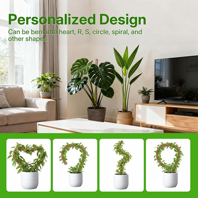 Mcbazel 2 Pack 31.5'' Bendable Moss Pole, Monstera Plant Support, Coco Coir Moss Poles for Climbing Plants, Stakes for Indoor Plant, Accessories for Monstera Pot