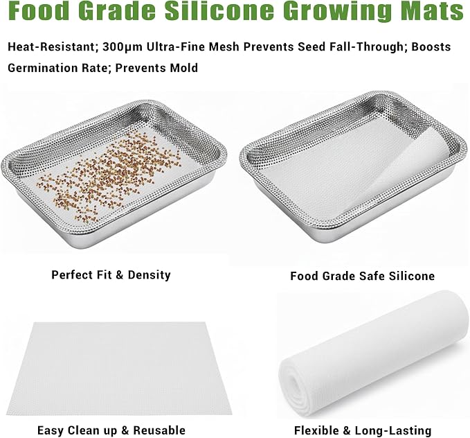 Stainless Steel Sprouts Growing Kit 4-Tier 12.4 inch Trays, Microgreens Growing Kit, Seed Sprouting Tray with Encrypted Mesh Sprouts for Beans Alfalfa Broccoli Wheat Grass