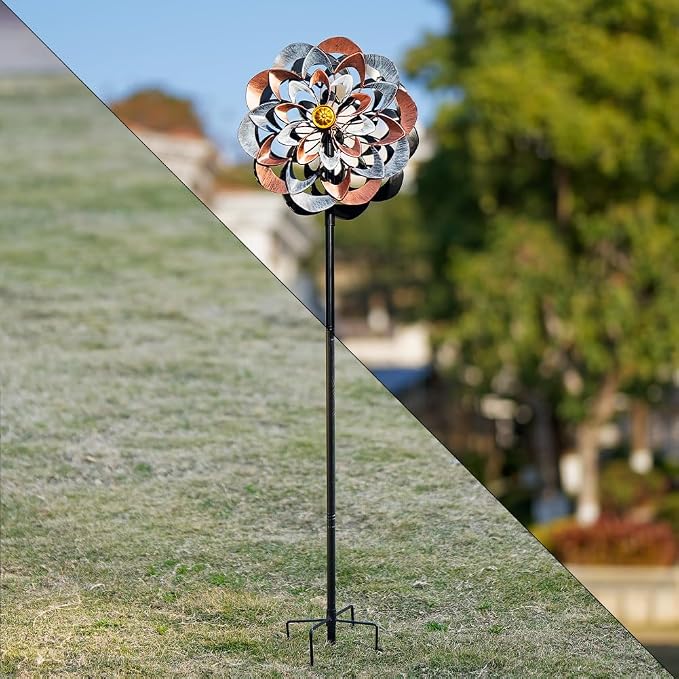 VEWOGARDEN 360° Outdoor Metal Wind Spinners Kinetic Wind Sculptures & Spinners for Yard Garden Lawn Patio Decorations, Gray & Bronze
