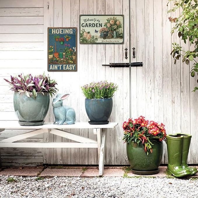 Vintage Garden Sign – 'Welcome to My Garden' | 12x8″ Floral Metal Garden Signs Decor for Outside, Gardening Gifts for Women & Mom, Plant Lover Gifts, 2681