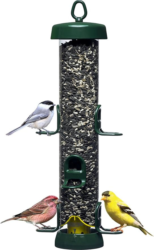 Brome Tube 200 Wild Bird Feeder, Metal, 6 Seed Ports, 3.4 lb Capacity, Extra-Wide Perches, Easy to Fill & Clean, Pole-Mountable, Seed Tray Available