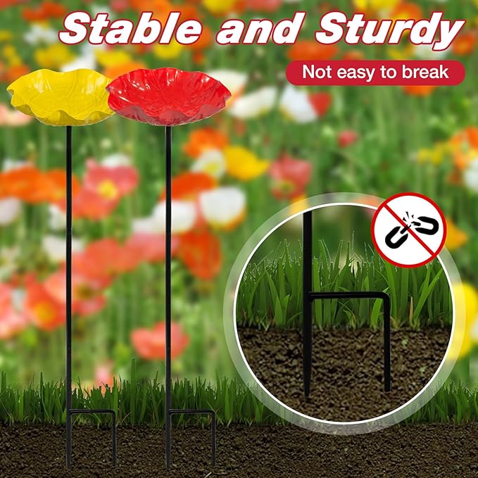 4 PCS Metal Bird Baths for Outdoors, Small Garden Bird Bath & Bird Feeders with Metal Stake, Hummingbird Feeder for Outside Lawn Yard Garden Decor