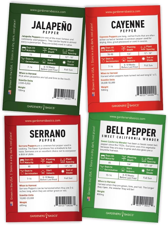 Pepper Seeds Variety Pack Indoor Pepper Growing Kit Our Pepper Seeds Kit Includes Green Bell Pepper, Anaheim, Jalapeno, Cayenne, Habanero, Ancho, Seranno and Hungarian Hot Wax Peppers