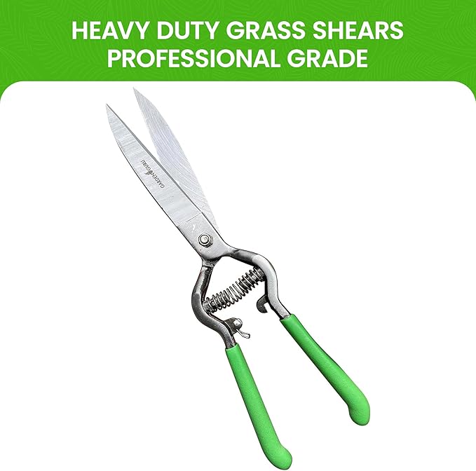 GARDEN GURU Hand Grass Clipper Scissors – Classic Forged Steel Grass Shears Pruners – Comfort Grip Handles – Perfect for Hand Edging Lawn, Trimming Shrubs & Flowers, Gardening, Landscaping