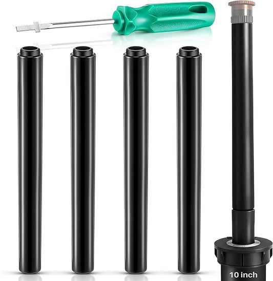 10" Popup Riser Extension Compatible with Rain Bird 1800 Series& Hunter Pro-Spray Sprinklers, Sprinkler Head Riser Extender with RotorTool, Garden Lawn Irrigation Spray Head (4 Set,Black)