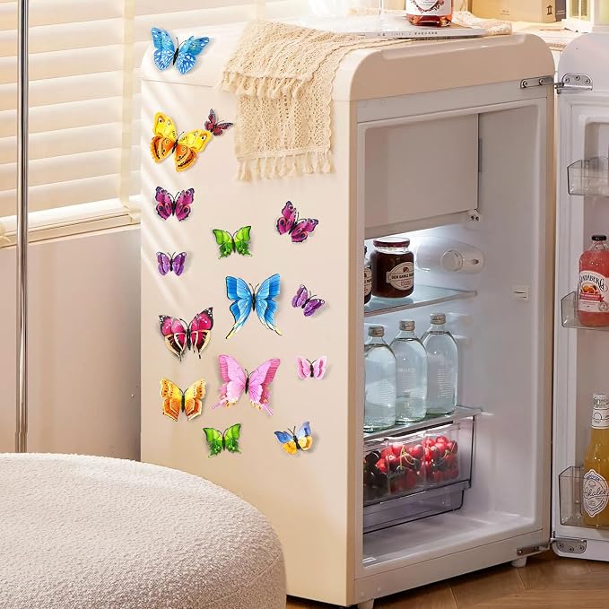 SAOROPEB 3D Butterfly Wall Decor, 48 Pcs Double Layer Butterfly Decorations for Party Decorations Locker Decor Refrigerator Decal, Reusable (Colorful)