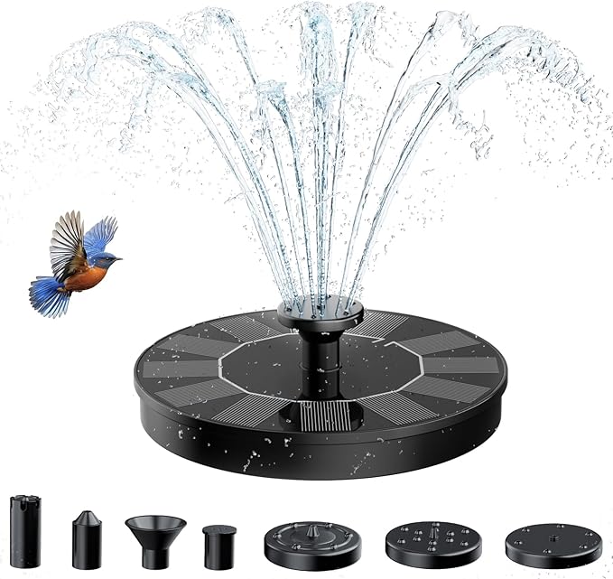 AMZtime 1.4W Solar Fountain with 4 Fixed Rods, 2026 Solar Fountain Pump with Upgraded Solar Panels, Solar Powered Floating Water Fountain Pump for Bird Bath, Garden, Ponds, Fish Tank and Outdoor