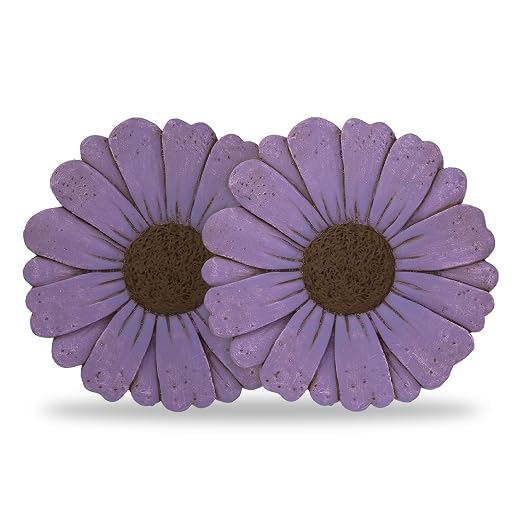2 Pack Daisy Cement Stepping Stones 10 Inch, Heavy Duty Garden Pathway Stones, Non Slip Outdoor Walkway Decor for Yard Patio Lawn, Weather Resistant Cement Stepping Stones (Purple)