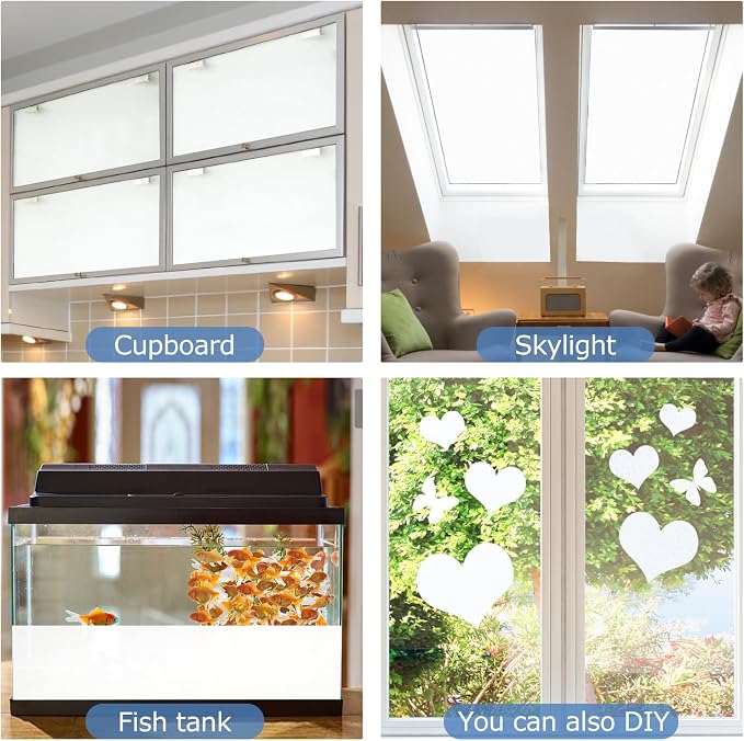 HIDBEA Frosted Window Privacy Film - Non Adhesive Static Cling Glass Stickers Sun UV Blocking Heat Control Door Covering Decals for Home Office, Frosted White, 17.3 x 98.4 Inch