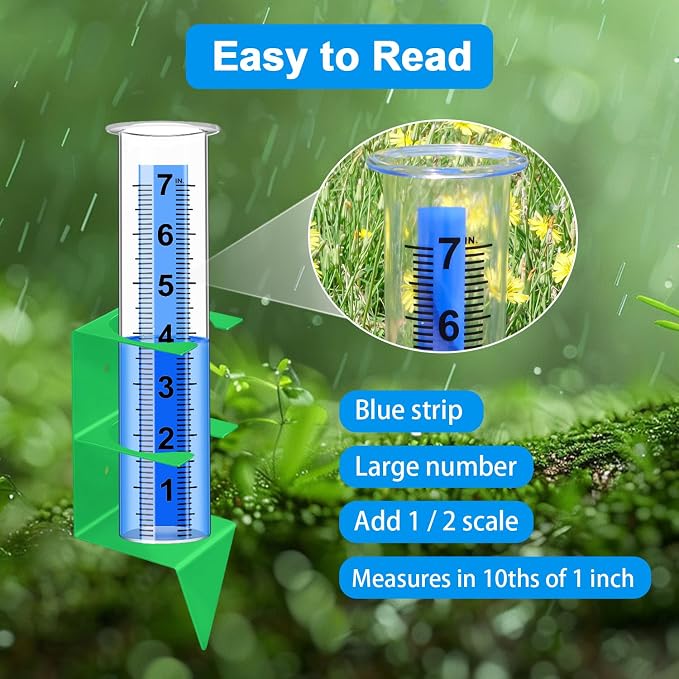 Rain Gauge Outdoor,7" Capacity Rain Gauge Outdoors Best Rated with Stainless Steel Mounting Rack Holder,Freeze Proof Plastic Large Rain Gauge for Yard Garden Fence Lawn Patio Farm (Green)