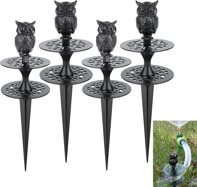 4 Pack Hose Guides for Garden Heavy Duty Metal Water Hose Guards for Flower Beds Decorative Garden Stake Spike Owl-Shaped Black Cast Iron Plant Protector for Lawn Yard Ground Outside Flower Bed