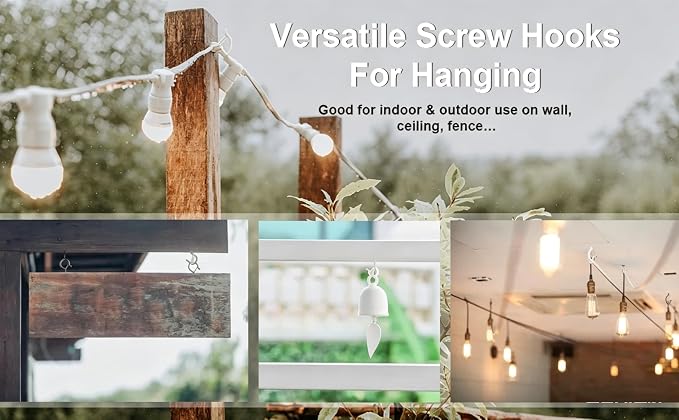 PlusRoc 20 Pack White Screw-in Cup Hooks Heavy Duty, 2.2 Inch Ceiling Hooks for Hanging Plants Outdoor String Lights Patio, Wall Wood Fence Deck Mount