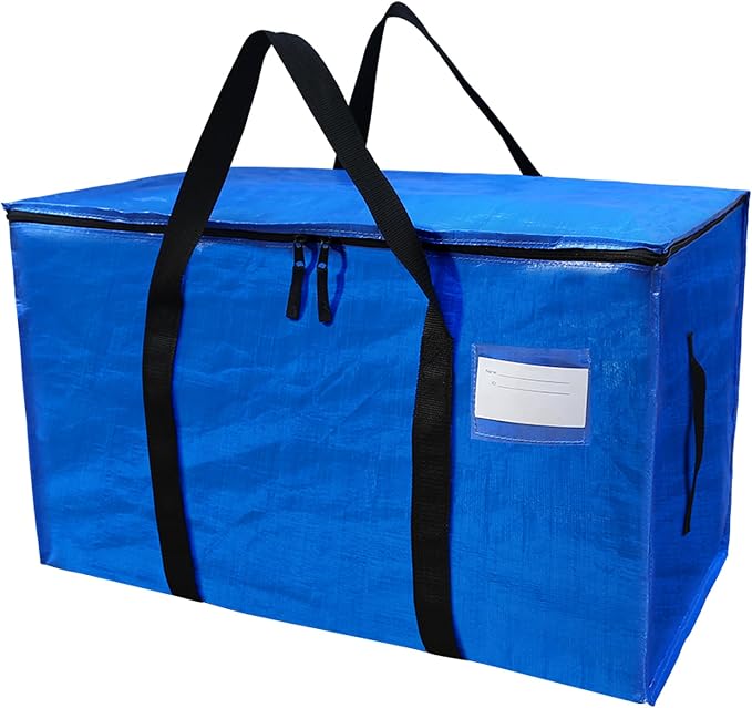 STARPYNG-Large Blue Zippered PE Storage Bag (Blue, 26X13X15inch) with Handles, Foldable Organizer for Clothes, Toys, Books, Travel & Home Organization, Multi-Purpose Tidy Solution