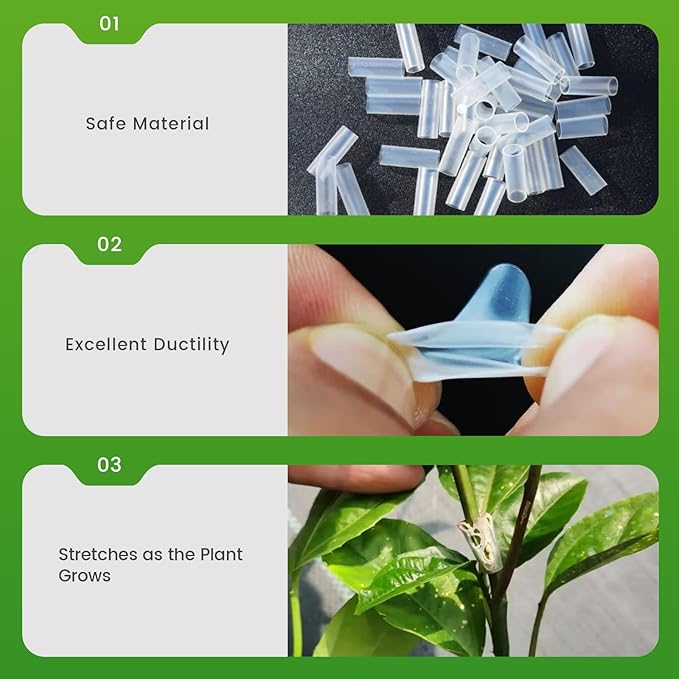Silicone Grafting Sleeves, 3–7.5mm Flexible Grafting Tubes, High Elastic Plant Grafting Clips for Vegetables Flowers and Fruit Tree (50pcs)