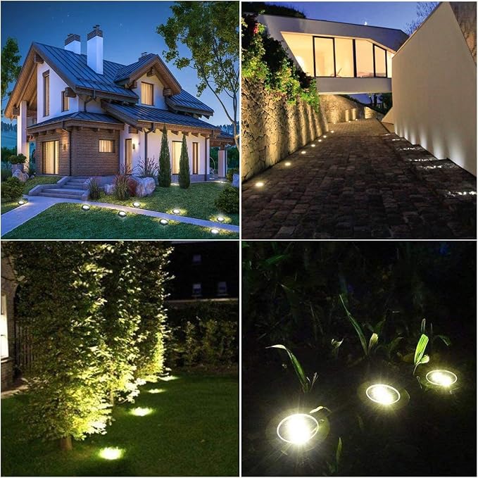 4.6 Inch Diameter Solar Ground Lights, Waterproof Solar Garden Lights, Outdoor Garden Waterproof Bright in-Ground Light, Landscape Lighting for Pathway,Yard,Lawn,Patio,Walkway (8 Pack White Light)