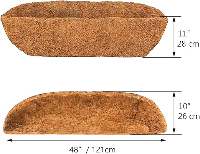 2 pcs Trough Coco Liner 48 inch Replaceable Coconut Fiber Liner for Window Box, Fence Flower Baskets, Wall Planter