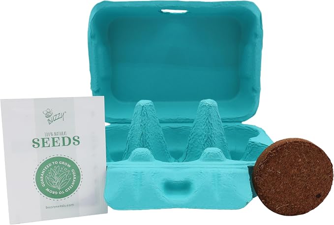 Buzzy Seeds Flower Starter Kit 2-Pack - Egg Carton Eco-Friendly Pots - Complete Indoor Gardening Kit with Seeds, Coconut Husk Growing Medium & Plantable Pots - 100% Grow Guarantee
