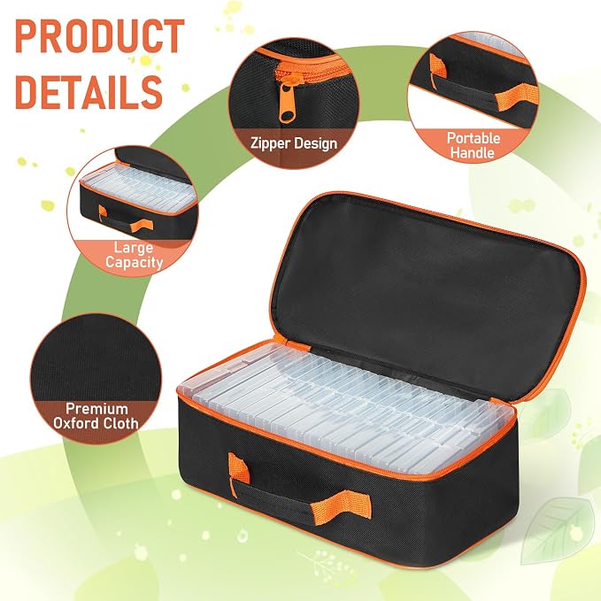 15 Slots Seed Storage Box with 20 Seed Envelopes, Large Capacity Seeds Organizer Container with Zipper Bag Label Stickers, Seeds Saving Container for Garden Vegetable and Flower (Orange)