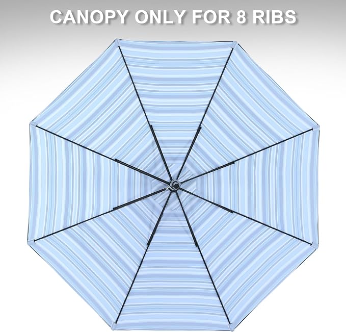 MASTERCANOPY Patio Umbrella 10 ft Replacement Canopy for 8 Ribs-Navy and Blue Stripe Canopy Only