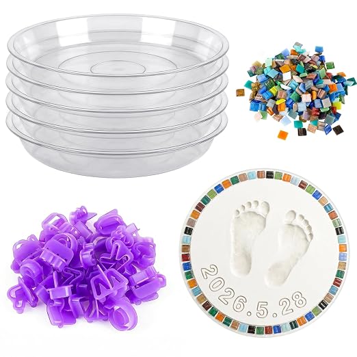 U0U 5PCS Stepping Stone Kit Includes 11.8 inch Round Concrete Molds, Mosaic Tiles and Carving Tools,DIY Garden Stepping Stone kit for Kids,Family,Outdoor Walkways Pavement Decoration(No Concrete Mix)