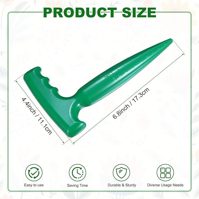 M METERXITY 1-Pack Seed Planter Tool, Plastic Hand Dibber Garden Tool with Handle for Sowing Seeds/Transplanting/Planting Bulbs, Handheld Digging Hole Punch [Dark Green]